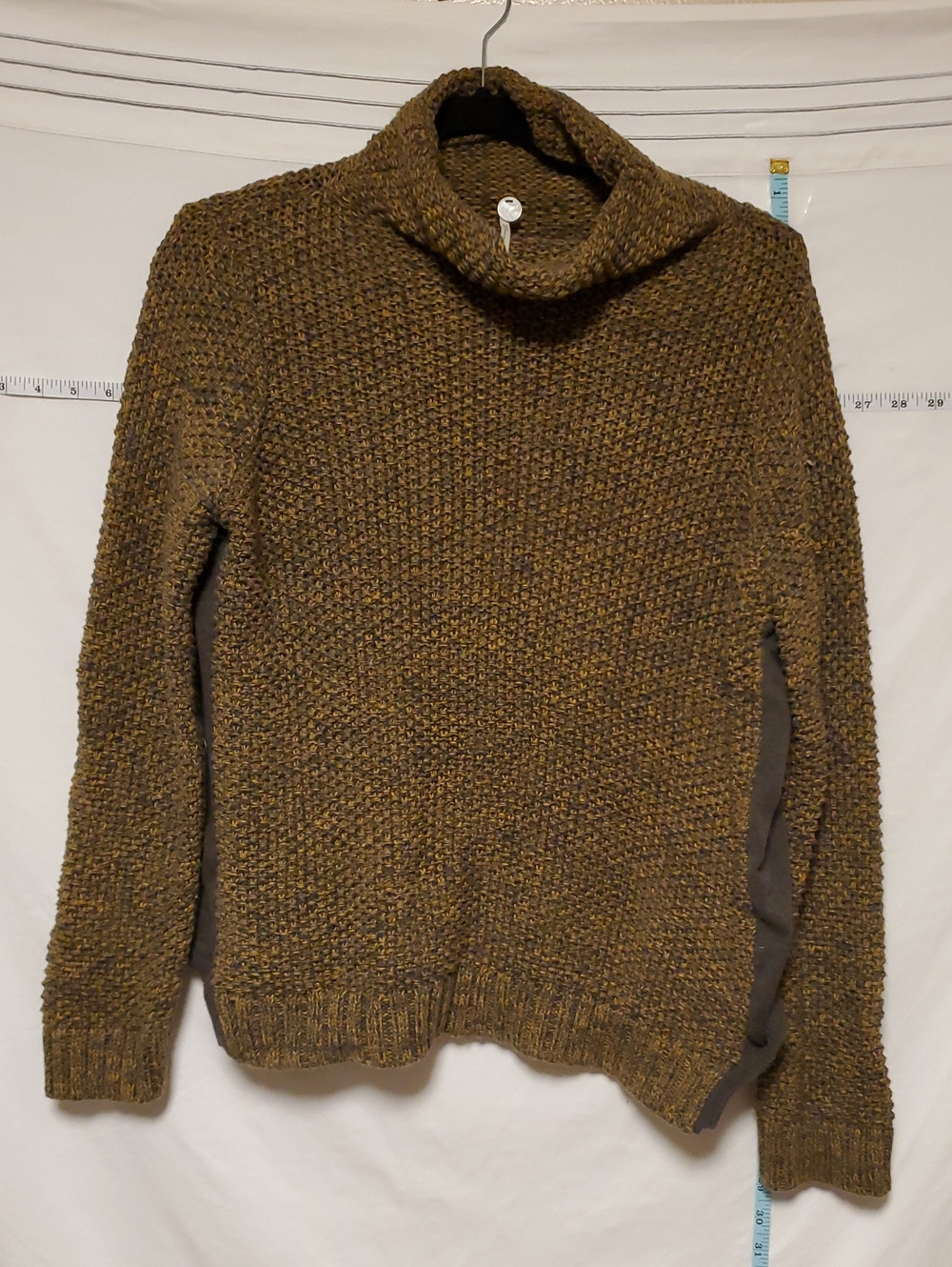 Margaret O'Leary Cotton Olive Multitone Turtleneck Sweater Med Luxury Layering
